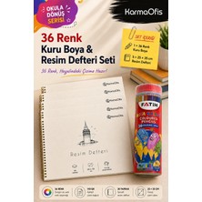 KarmaOfis 36 Renk Kuru Boya | 5 Adet 25X35 cm Spiralli Resim Defteri Seti 110 gr 30 Yaprak