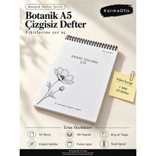 KarmaOfis Botanik A5 Çizgisiz Üstten Spiralli Defter 100 Yaprak 80 gr – Çiçek Desenli