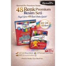 KarmaOfis 48 Renk Resim Seti – 24 Boya Kalemi + 24 Yumuşak Pastel Boya | Çocuk Boya Seti | Yerli Üretim