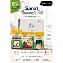 KarmaOfis Okula Dönüş Sanat Başlangıç Seti | 40 Yaprak Resim Defteri + 12'li Kuruboya + 12'li Pastel Boya + 12'li Suluboya
