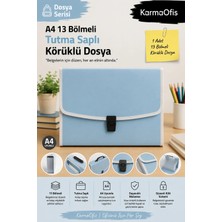 KarmaOfis A4 13 Bölmeli Tutma Saplı Körüklü Dosya | Kilitli Evrak ve Belge Düzenleyici – Pastel Mavi Renk