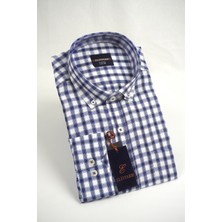 Elit Park Plaid Pattern Lacivert Pamuklu Cepli Uzun Kol Premium Erkek Gömlek