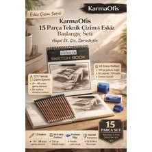 KarmaOfis 15 Parça Teknik Çizim ve Eskiz Başlangıç Seti A5 Defter 12 Kalem Silgi Kalemtıraş