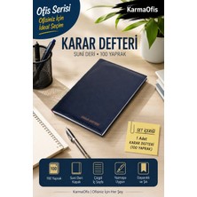 KarmaOfis Karar Defteri Seti 25X35 cm 100 Yaprak Mavi Suni Deri Çizgili Karar Defteri