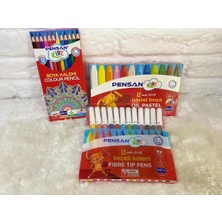 Pensan Kidz Ilkokul 12'li Keçeli Boya + 12'li Kuru Boya + 12'li Pastel Boya Ergonomik Üçlü Boya Seti