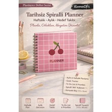 KarmaOfis Pembe Kareli Kiraz Desenli Spiralli Tarihsiz Planner|haftalık & Aylık Planlayıcı Defter, 17.5X18 cm