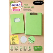 KarmaOfis Yeşil & Yeşil Çalışma Seti Kareli Defter ve A4 Kapaklı Sekreterlik Seti | 20X28 cm 120 Yaprak Sert Kapaklı Defter – 10 Renk Seçeneği