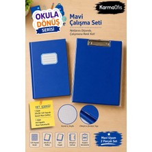 KarmaOfis Mavi & Mavi Çalışma Seti Kareli Defter ve A4 Kapaklı Sekreterlik Seti | 20X28 cm 120 Yaprak Sert Kapaklı Defter – 10 Renk Seçeneği
