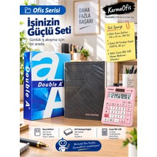 KarmaOfis Ofis Seti | Kasa Defteri 368 Yaprak + A4 500 Yaprak Fotokopi Kağıdı + Pembe MX-12B 12 Hane Hesap Makinesi