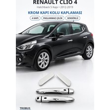 Trobus Renault Clio 4 2012-2019 Uyumlu Krom Kapı Kolu Kaplaması 4 Kapı Paslanmaz Çelik Sensörlü