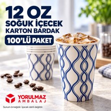 Yorulmaz Ambalaj 12 Oz Karton Bardak 100 Adet | Soğuk Içecek Uyumlu Tek Kullanımlık Kağıt Bardak