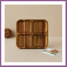Bezos Akasya Ahşap 4 Bölmeli Kare Servis Tepsisi 20X20X1.4 cm Rengaren