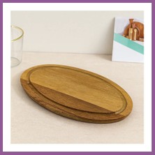Bezos Akasya Oval Ahşap Servis Tepsisi (Kenar Kanallı) 24.8X13.8X1.4 cm Rengaren