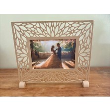 Bezos 3D Baskı Yaprak Desenli Masaüstü Fotoğraf Çerçevesi Oyma Çiçek Desenli Düğün ve Masa Numarası Çerçevesi Bej