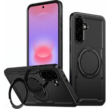 Str Store [hyper-Fusion] Samsung Galaxy A57 Için Kılıf 360° Döndürülebilir Yüzük Stantlı Güçlü Manyetik [magsafe ile Uyumlu] Hibrit Tasarım A57 Koruyucu Karbon Fiber Detaylı Samsung A57 Kılıfı (Siyah)