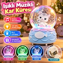 Str Store Pilli Işıklı Müzikli Kar Küresi–şanslı Toplu Kedi Figürlü Eğlenceli Masaüstü Biblo, LED Aydınlatmalı Dekoratif Hediyelik Kar Küresi