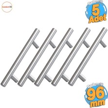Toptan Budur Dolap, 5 Adet Rosemary Inox Metal Kulp 96 mm (9.6 Cm) Mobilya Mutfak Çekmece Kapak Kulpu Kulbu
