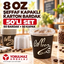 Yorulmaz Ambalaj 8 Oz Kapaklı Karton Bardak 50 Adet | Soğuk Içecek Uyumlu Sızdırmaz Kağıt Bardak