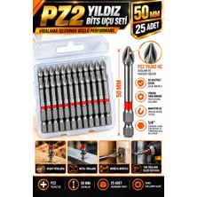 Trendhane Pz2 Yıldız Bits Uç Seti 50 mm 25 Adet S2 Çelik 1/4 Inç Altıgen Şaftlı Kutulu Tornavida Vidalama Ucu