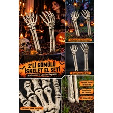 Dodomar Halloween Cadılar Bayramı 2'li Gömülü Iskelet El Dekoru Yumuşak Zemine Çakılabilen Bahçe Süsü