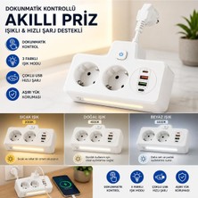Tr 2 Soketli Çoklu Priz, PD20W Type-C, Qc3.0 Hızlı Şarj, 2 USB 3.4A, Dokunmatik 3 Kademeli Gece