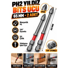 Trendhane Ph2 Yıldız Bits Uç 65 mm 2 Adet Mıknatıslı S2 Çelik 1/4 Inç Altıgen Şaftlı Vidalama Ucu