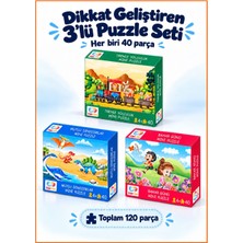 Çılgın Zeka Dikkat Geliştiren 3’lü Puzzle Seti 3 - 7 Yaş Puzzle Seti Her Biri 40 Parça Çocuk Puzzle ve Yapboz