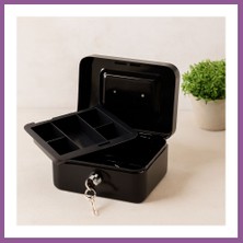Bezos Anahtarlı Metal Para Kutusu 15X12X8 cm - 6 Bölmeli Taşıma Kulplu Rengaren