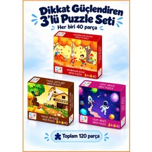 Çılgın Zeka Dikkat Güçlendiren 3’lü Puzzle Seti 3 - 7 Yaş Puzzle Seti Her Biri 40 Parça Çocuk Puzzle ve Yapboz