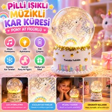 Str Store Pilli Işıklı Müzikli Kar Küresi–pony At Figürlü Eğlenceli Masaüstü Biblo, LED Aydınlatmalı Dekoratif Hediyelik Kar Küresi