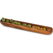 Defne Store Akasya Ağacından Ahşap Zeytin Tabağı, Zeytinlik, Ahşap Zeytin Tepsisi El Yapımı Akasya Ahşap Uzun Kano Tekne Tarzı Çanak - Yemek Servis Tabağı Masa Orta Parça (35 Cm*5 Cm)