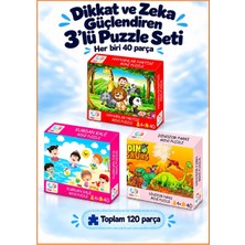 Çılgın Zeka Dikkat ve Zeka Güçlendiren 3’lü Puzzle Seti 3 - 7 Yaş Puzzle Seti Her Biri 40 Parça Çocuk Puzzle ve Yapboz