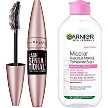Defne Store New York Lash Sensational Yelpaze Etkili Intense Black Maskara - Ekstra Siyah + Garnier Skin Naturals Micellar Kusursuz Makyaj Temizleme Suyu (200 Ml)