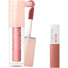 Defne Store New York Lifter Gloss Nemlendirici Dudak Parlatıcısı 003 Moon & Mini Super Stay Matte Ink Likit Mat Ruj 65 Seductress Makyaj Seti