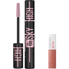 Defne Store New York Lash Sensational Sky High Cosmic Black Maskara & Mini Super Stay Matte Ink Likit Mat Ruj 65 Seductress Makyaj Seti