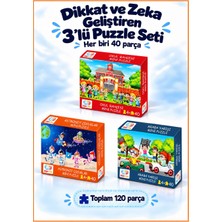 Çılgın Zeka Dikkat ve Zeka Geliştiren 3’lü Puzzle Seti 3 - 7 Yaş Puzzle Seti Her Biri 40 Parça Çocuk Puzzle ve Yapboz