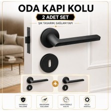 Defne Store Mat, Oda Kapı Kolu (2 Takım) Siyah Yuvarlak Rozetli Modern Şık Iç Kapı Kolu