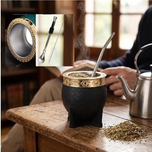 Defne Store Premium Yerba Mate Bardağı Seti - Paslanmaz Çelik, Çift Duvarlı Termos Bombilla Pipet ve Temizleme Fırçası - Özel Dokulu Termos Kupa - Geleneksel Orjinal Mate Kupa 7 OZ/200 ml - Renk Asorti