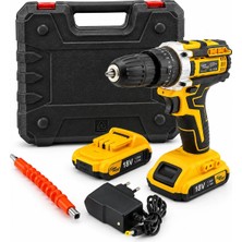 Ps Sarı 1850 Rpm Stanlıy-Cordless 18W Şarjlı Matkap Seti Çantalı Yedek Batarya ATS1402