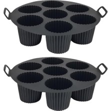 Defne Store Airfryer Silikon Kek Pişirme Kalıbı 7 Bölmeli, Silikon Cupcake Kek Pişirme Kabı Air Fryer Muffin Fırın Kalıbı (2 Adet Siyah - 20 Cm)