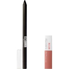 Mey İthalat New York Tattoo Liner Jel Göz Kalemi 900 Deep Onyx (Siyah) & Mini Super Stay Matte Ink Likit Mat Ruj 65 Seductress Makyaj Seti