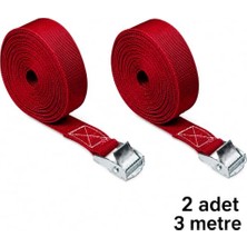 Defne Store Aparat, Yük Bağlama Kayışı 2 Adet 3 Metre Kırmızı Metal Tokalı, Kargo ve Kamp Kullanımı, %100 Polyester, Bisiklet ve Motorsiklet, Kayak Takımı Bağlama, Dayanıklı Metal