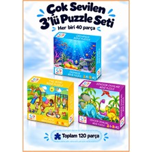 Çılgın Zeka Çok Sevilen 3’lü Puzzle Seti 3 - 7 Yaş Puzzle Seti Her Biri 40 Parça Çocuk Puzzle ve Yapboz