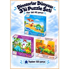 Çılgın Zeka Dinozorlar Dünyası 3’lü Puzzle Seti 3 - 7 Yaş Puzzle Seti Her Biri 40 Parça Çocuk Puzzle ve Yapboz