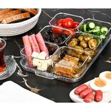 Mey İthalat Şeffaf Sunum Tepsili Akrilik 6 Bölmeli 8 Parça Fanus Kapaklı Kahvaltılık ve Çerezlik Seti, BRC211216032025