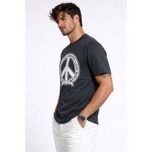 Love Moschino %100 Pamuklu Peace Eart Love Print T-Shirt Koyu Haki