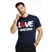 Love Moschino %100 Pamuk Slim Fit Logo Print T-Shirt W630648 M4266 Lacivert