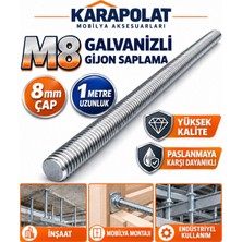 Karapolat M8 Galvanizli Gijon Saplama 8 mm x 1 Metre Dişli Çubuk