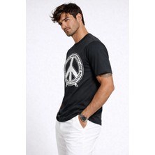 Love Moschino %100 Pamuklu Peace Eart Love Print T-Shirt Siyah