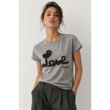 Love Moschino 100% Cotton Tulle Logo Embroidered T-Shirt